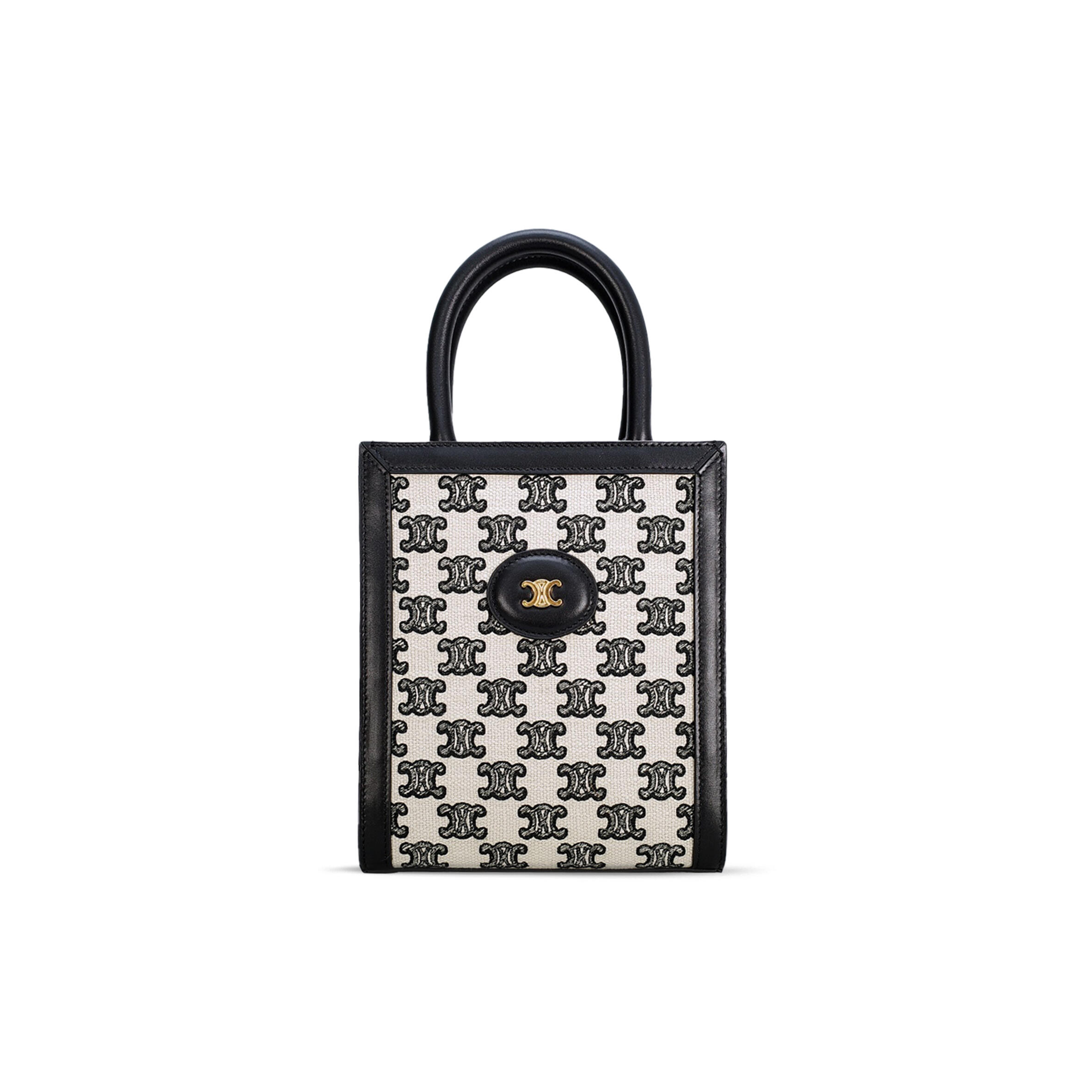 CELINE MINI TOTE IN CABAS TRIOMPHE CANVAS AND CALFSKIN 193302CSU.38NA (21*17*4cm)